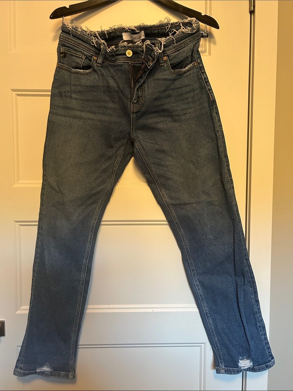 KanCan Frayed Waist Straight Leg Jeans in Blue